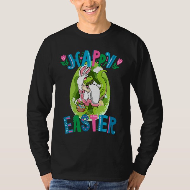 Dinosaur Easter Basket With Eggs Happy Easter  1 T-Shirt (Front)