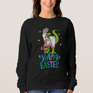 Dinosaur Easter Basket With Eggs Happy Easter Sweatshirt
