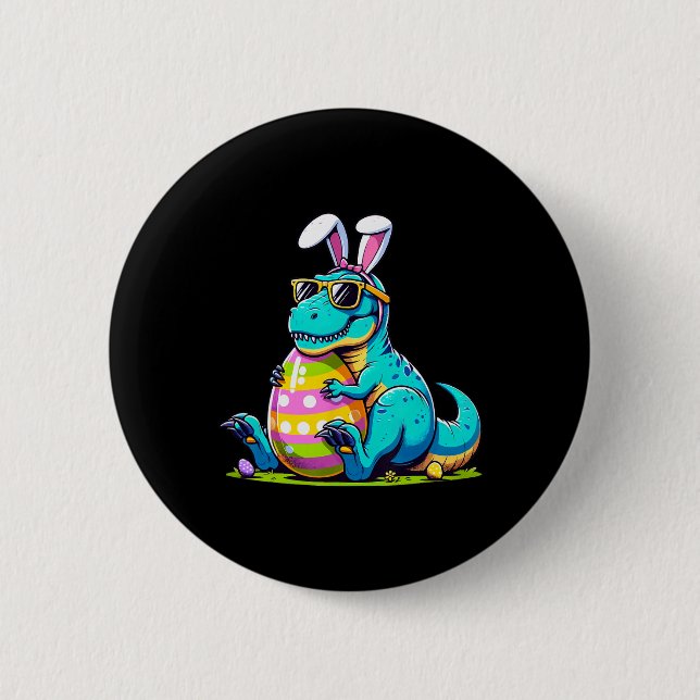 Dinosaur Easter Bunny Egg Happy Eastrawr T Rex Kid Button (Front)