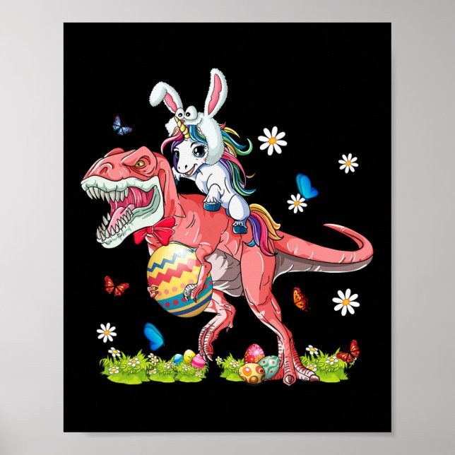 Dinosaur Easter Day Unicorn Riding T-rex Bunny Cos Poster (Front)