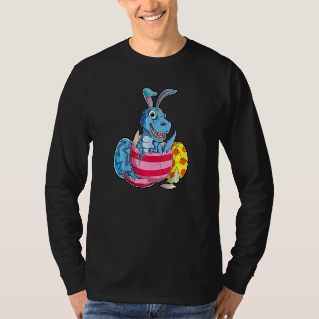 Dinosaur Easter T Rex Eggs Boys Girls Funny Bunny  T-Shirt (Front)