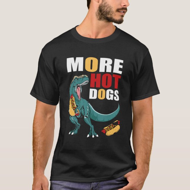 Dinosaur Eating A Hotdog T-Shirt (Front)
