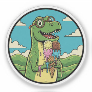 Dinosaur Eating Ice Cream Sweet Prehistoric Treat Sticker