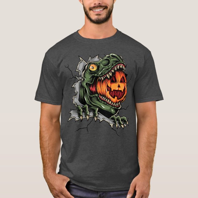 Dinosaur Eating Jack-o'-lantern T-Shirt (Front)