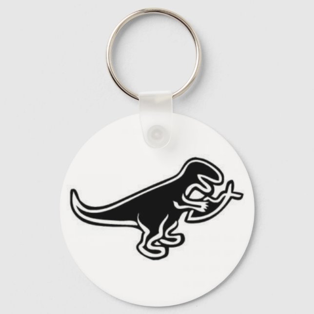 Dinosaur eating jesus fish keychain (Front)