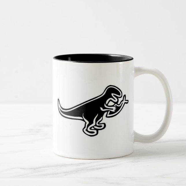 Dinosaur Eating Jesus Fish Two-Tone Coffee Mug (Right)
