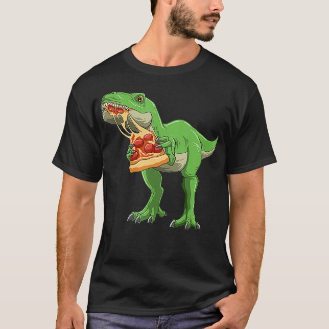 Dinosaur Eating Pizza T-Rex Pizza Lovers T-Shirt (Front)