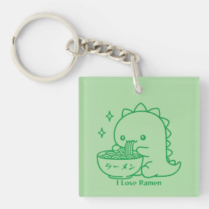 Dinosaur Eating Ramen Noodles Personalized Kawaii  Keychain