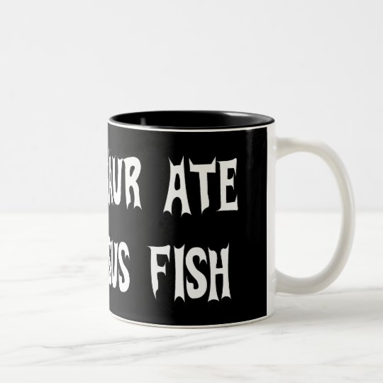 Dinosaur Eats Jesus Fish Two-Tone Coffee Mug
