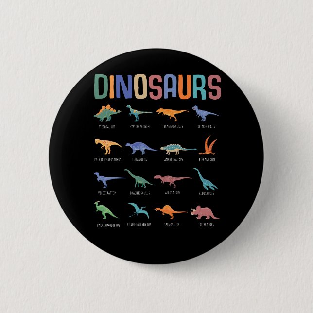 Dinosaur Education Triceratops Stegosaurus Trex Button (Front)