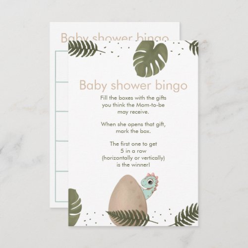 Dinosaur egg baby shower bingo game enclosure card