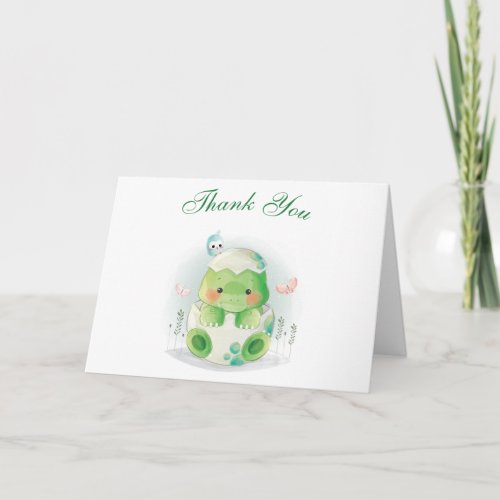 Dinosaur Egg Baby Shower Watercolor Thank You Card