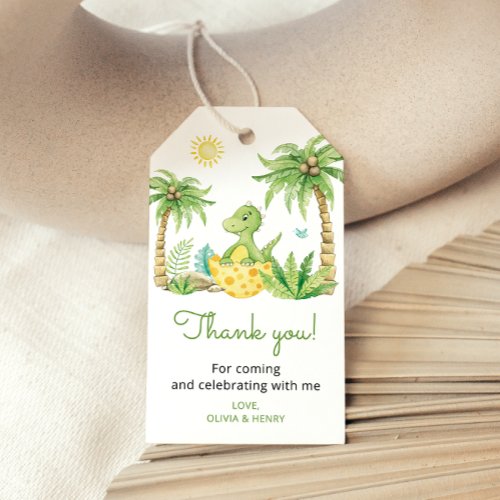 Dinosaur Egg Cute Watercolor Baby Shower Thank You Gift Tags