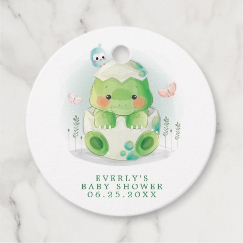 Dinosaur Egg Cute Watercolor Boy Baby Shower Favor Tags