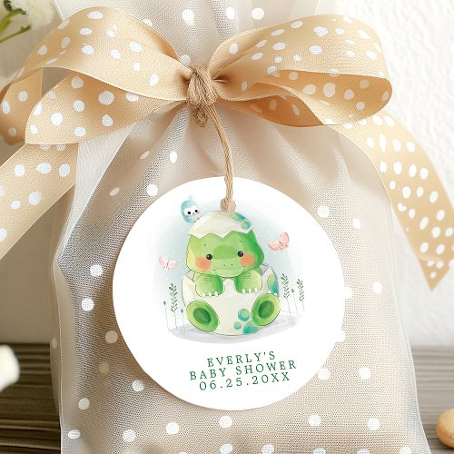 Dinosaur Egg Cute Watercolor Boy Baby Shower Favor Tags