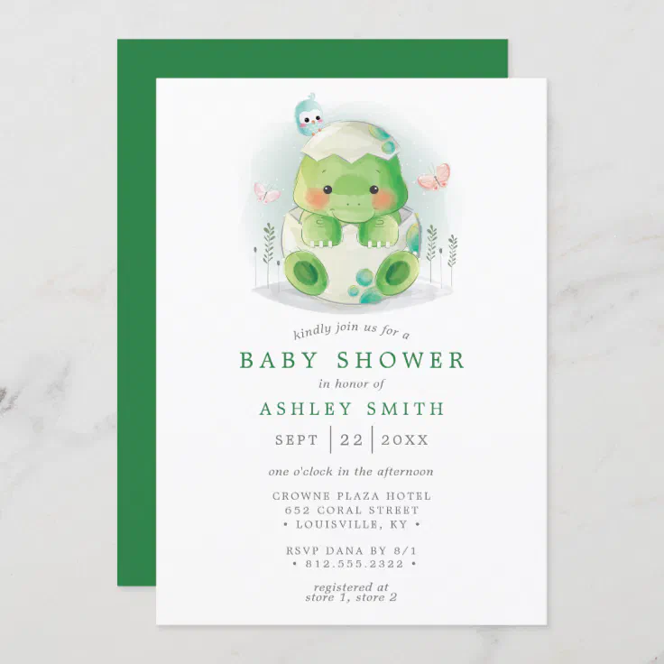 Cute Dinosaur Watercolour Personalised Baby Shower Invitations 