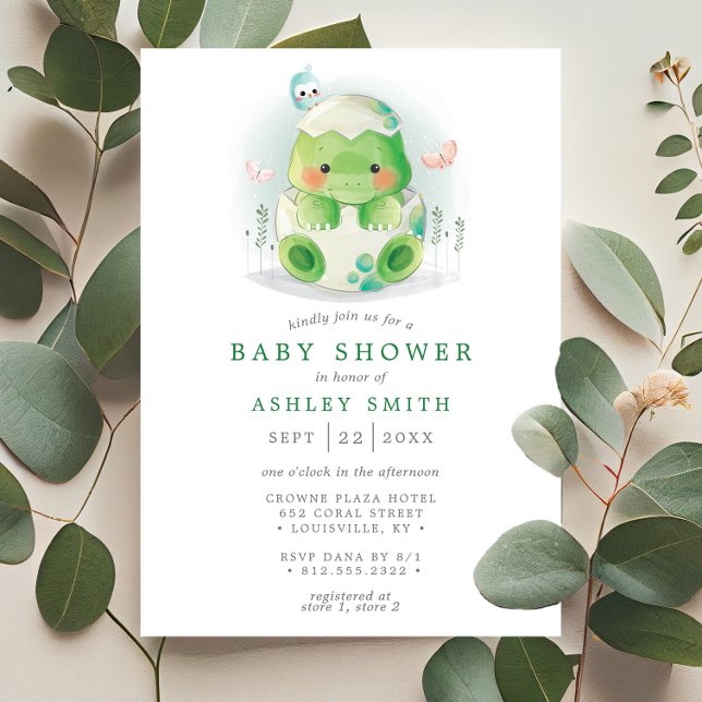 Dinosaur Egg Cute Watercolor Boy Baby Shower Invitation