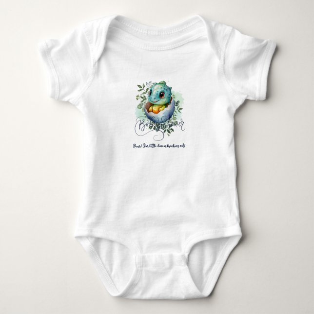 Dinosaur Egg Cute Watercolor Leaves Baby Shower Bodysuit (Front)