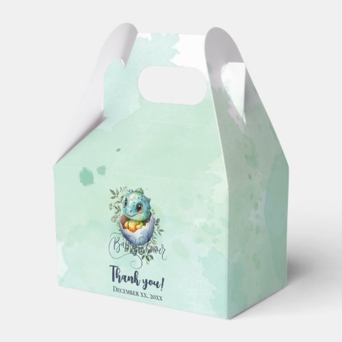 Dinosaur Egg Cute Watercolor Leaves Baby Shower Favor Boxes