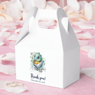 Dinosaur Egg Cute Watercolor Leaves Baby Shower Favor Boxes