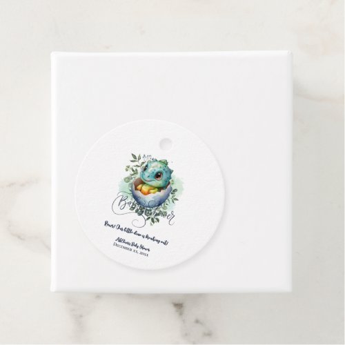 Dinosaur Egg Cute Watercolor Leaves Baby Shower Favor Tags