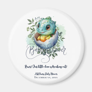 Dinosaur Egg Cute Watercolor Leaves Baby Shower Magnet