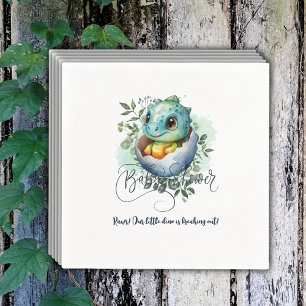 Dinosaur Egg Cute Watercolor Leaves Baby Shower Napkins