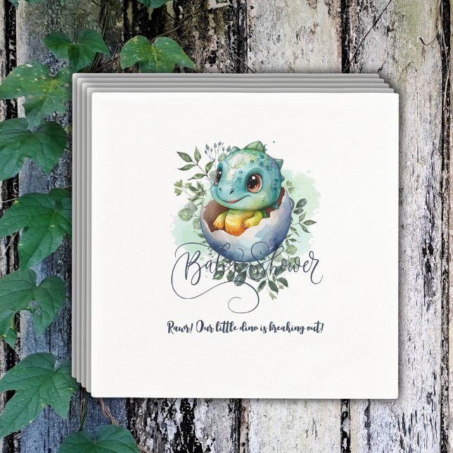 Dinosaur Egg Cute Watercolor Leaves Baby Shower Napkins (Creator Uploaded)