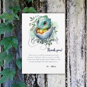 Dinosaur Egg Cute Watercolor Leaves Baby Shower Thank You Card