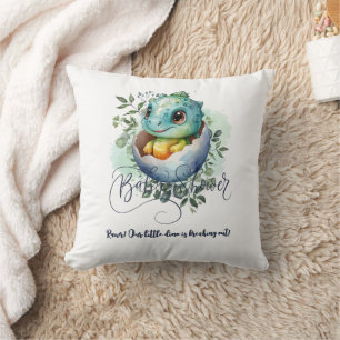 Dinosaur Egg Cute Watercolor Leaves Baby Shower Throw Pillow
