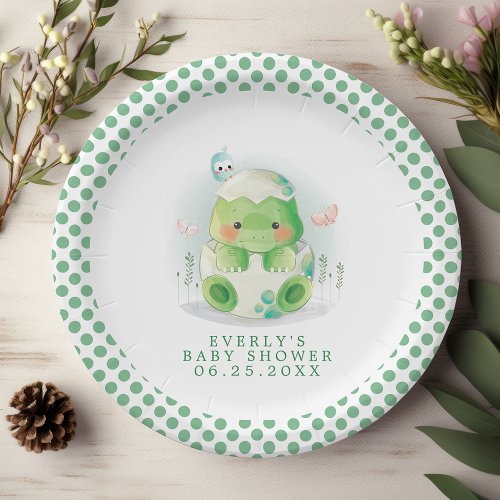 Dinosaur Egg Watercolor Baby Shower Paper Plate