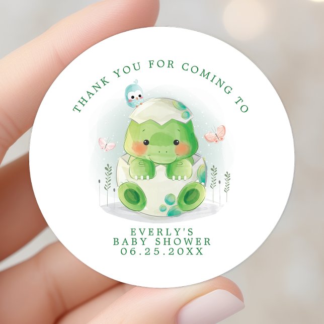Dinosaur Egg Watercolor Baby Shower Thank You Classic Round Sticker (Creator Uploaded)