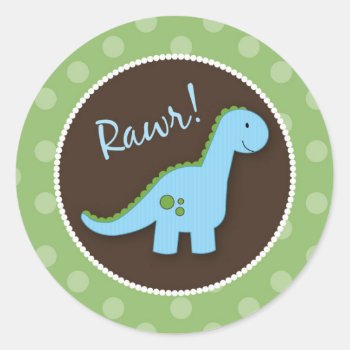 Dinosaur Envelope Seals  Baby Shower Favors Classic Round Sticker by LittleBeesGraphics at Zazzle