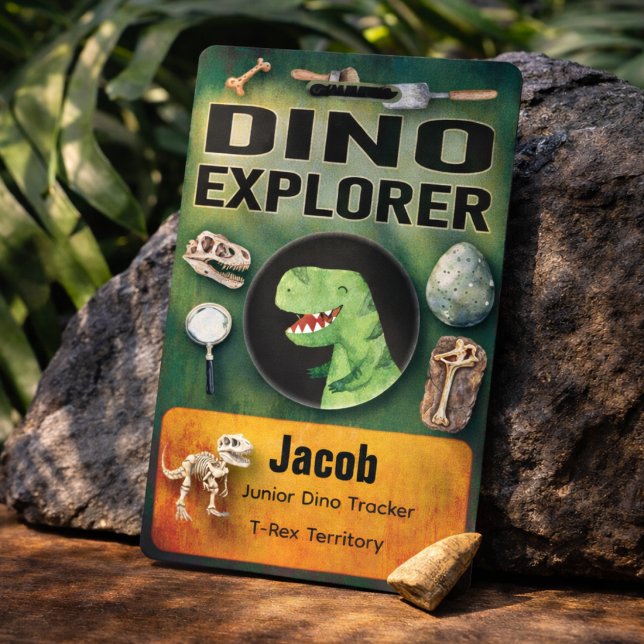 Dinosaur Explorer Badge for Kids Party (Dino explorer birthday badge with fun prehistoric adventure vibes for kids and parties! Roar!)