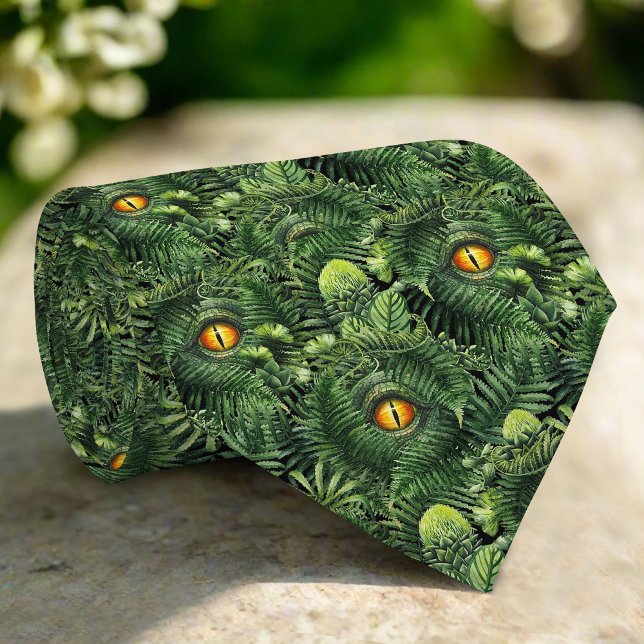 Dinosaur Eyes Green Plants Ancient Creature Art Neck Tie (Creator Uploaded)