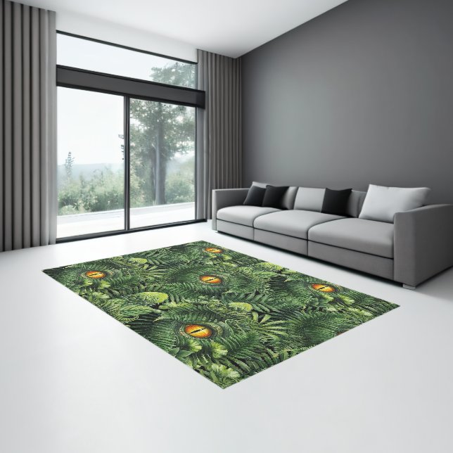 Dinosaur Eyes Green Plants Ancient Creature Art Rug (Insitu (Indoor 3))