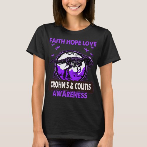 Dinosaur Faith Hope Love CROHNS  COLITIS  T_Shirt