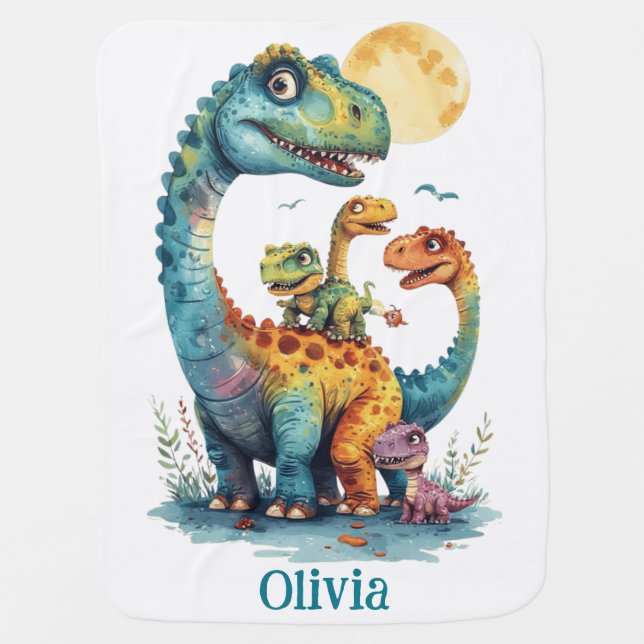 Dinosaur Family Personalized Kids Baby Blanket (Front)