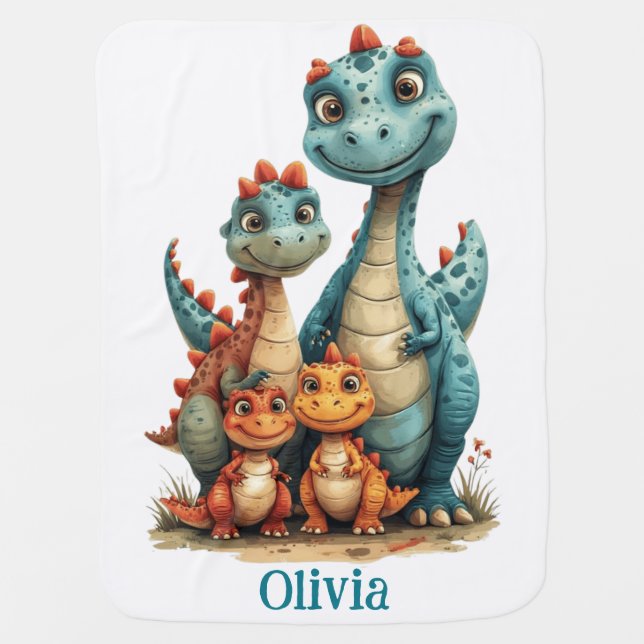 Dinosaur Family Personalized Kids Baby Blanket (Front)