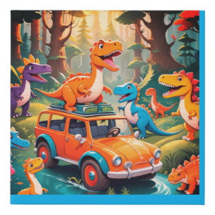 Dinosaur Family Vacation Faux Wrapped Canvas Print