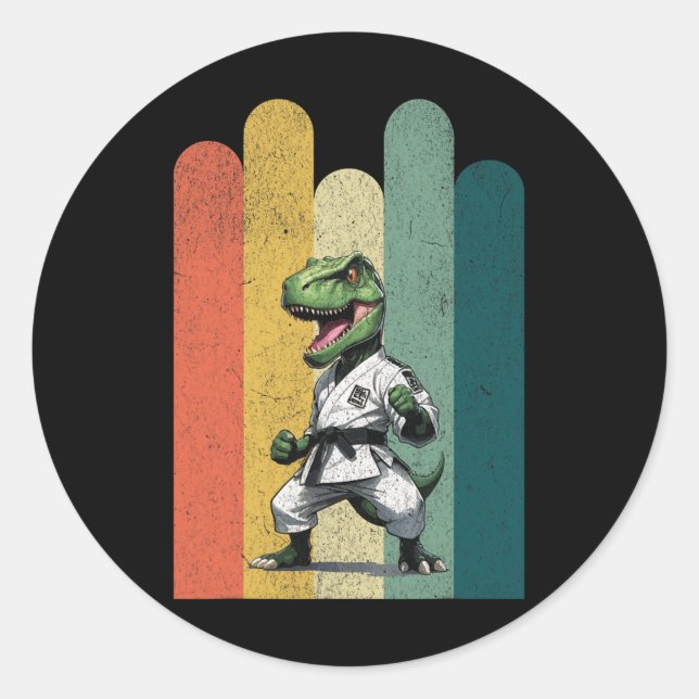 Dinosaur Fans Brave Karate Pride Courage Strength  Classic Round Sticker (Front)