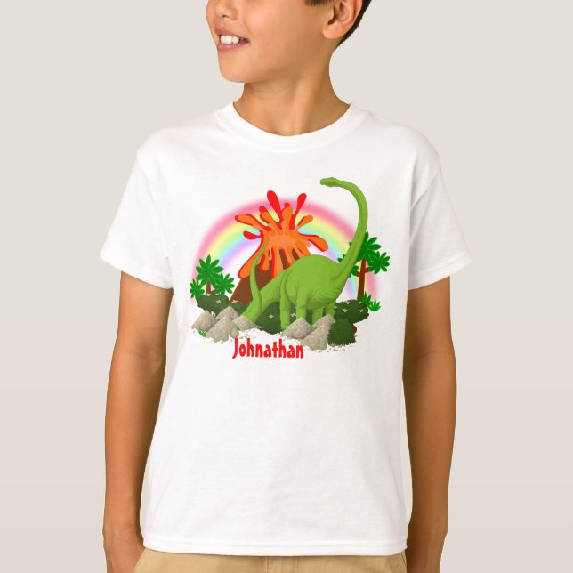 Dinosaur fantasy island DIY name erupting volcano T-Shirt (Front)