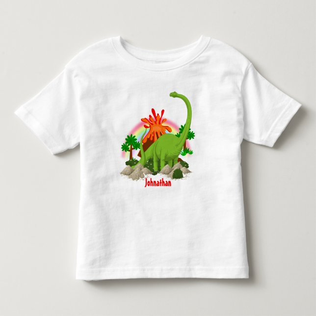 Dinosaur fantasy island DIY name volcano kids Toddler T-shirt (Front)