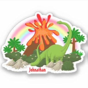 Dinosaur fantasy island volcano rainbow DIY name Sticker