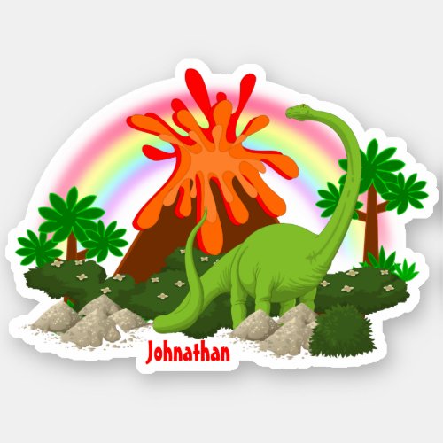 Dinosaur fantasy island volcano rainbow DIY name Sticker