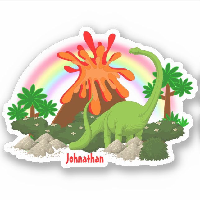 Dinosaur fantasy island volcano rainbow DIY name Sticker (Front)