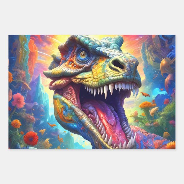 Dinosaur Fantasy T-Rex Wrapping Paper Sheets (Front)