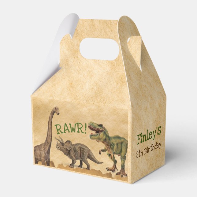 Dinosaur favor box, T-rex Birthday Party Favor Boxes (Front Side)
