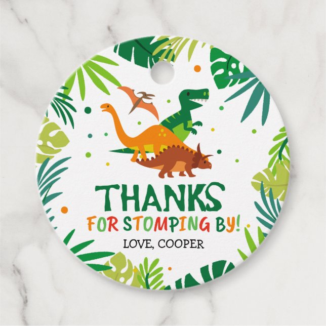 Dinosaur Favor Tag, Dinosaur Birthday Circle Tag (Front)