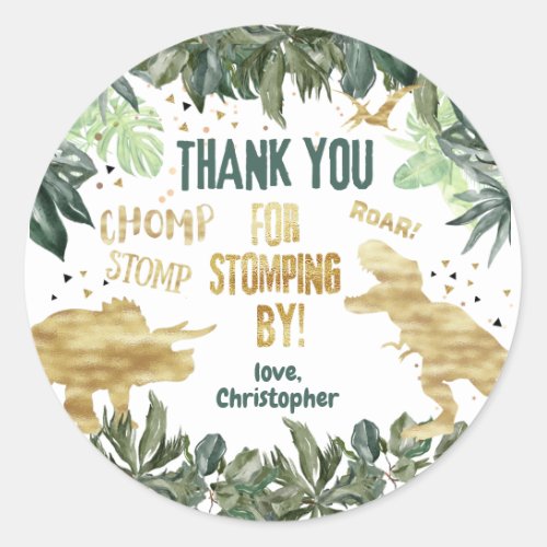 Dinosaur Favour Thank You Stomping By  Classic Round Sticker